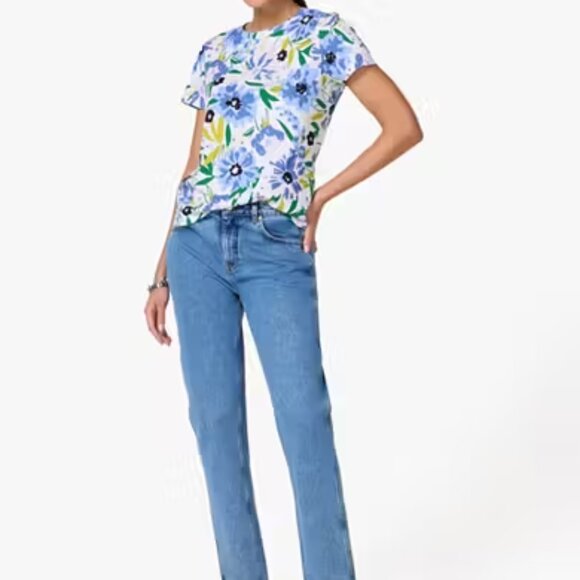 Kate Spade All Over Floral Print Tee 100% Cotton Blue Multicolor Women's Size XL - Picture 1 of 5